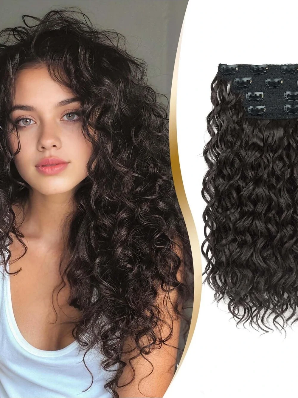 Natural Curly Clip-In Hair Extensions - Dark Brown
